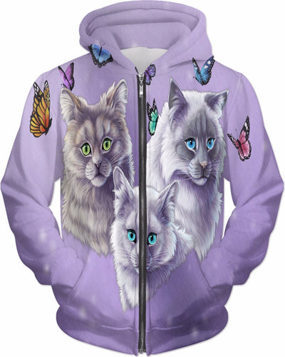 Cats and Butterflies Zip up Hoodie ( XS-5XL )
