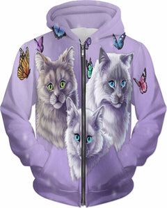 Cats and Butterflies Zip up Hoodie ( XS-5XL )