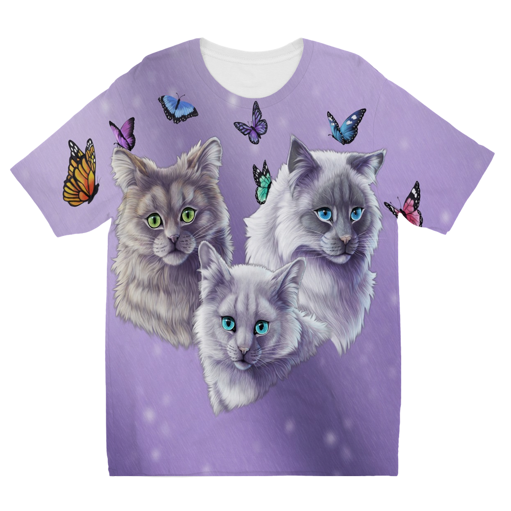 Cat and Butterflies Kids TShirt